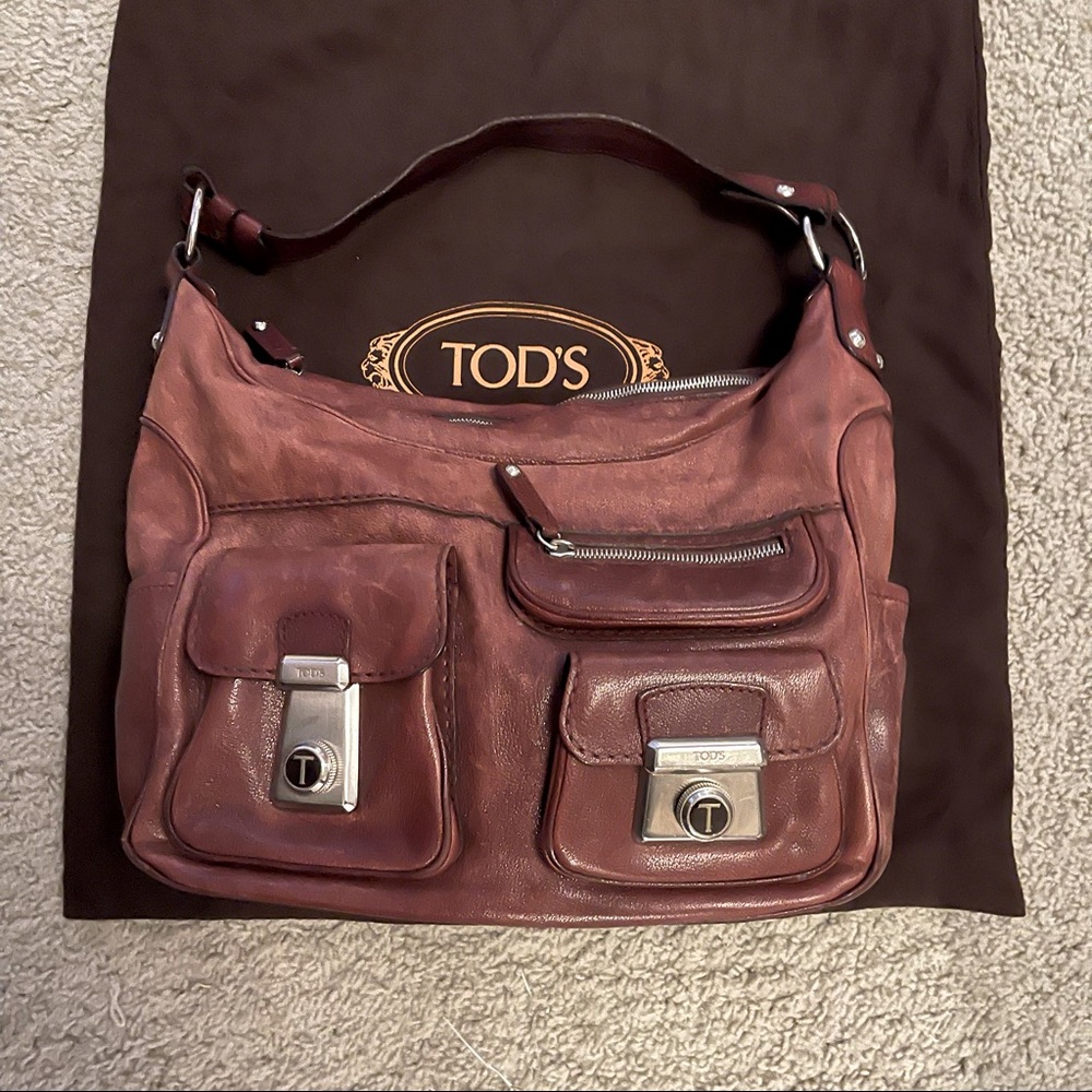 Authentic Maroon Tods Shoulder Bag purse EUC